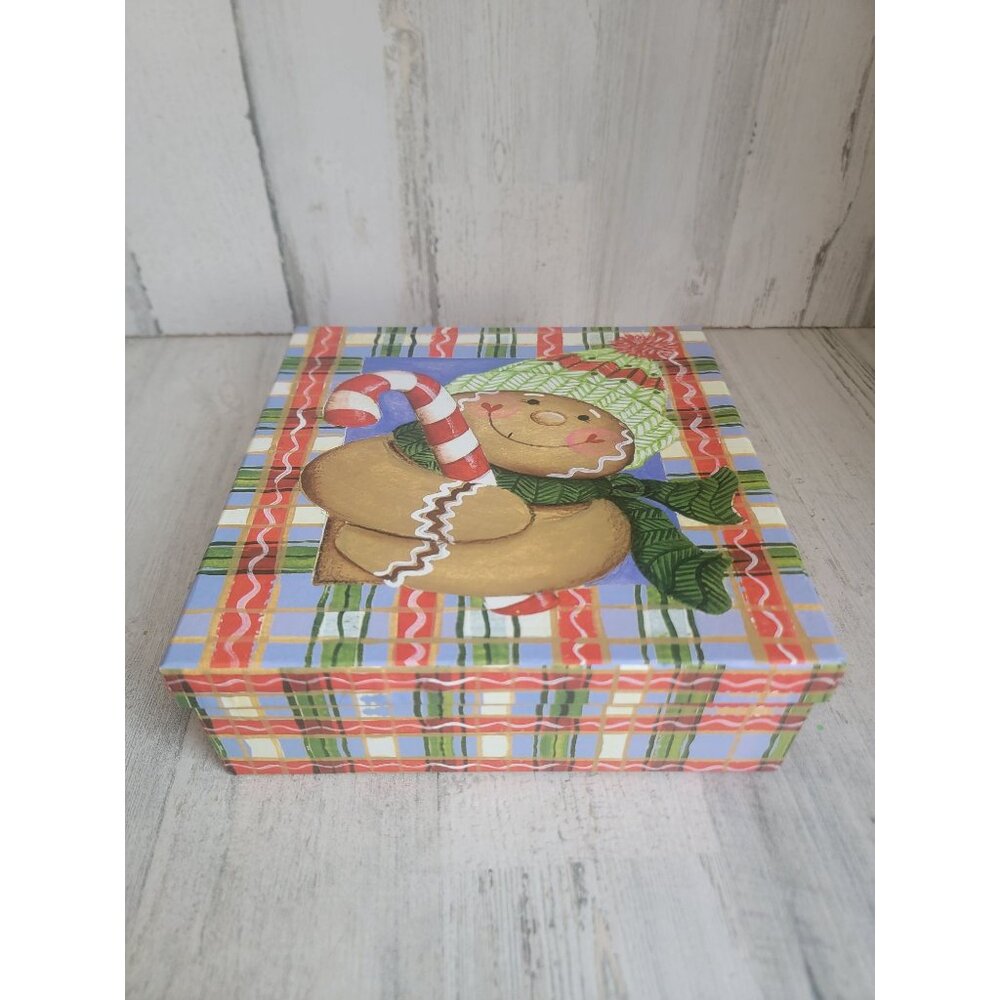 Gingerbread‎ candy cane box plaid cardboard Xmas decor